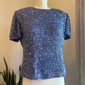 Adrianna Papell Occasions Women’s 12 Blouse Purple Blue Silk Sequin Top